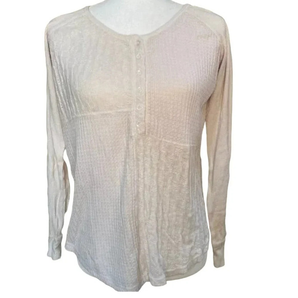 Saturday Sunday by ANTHROPOLOGIE Mixed Media Waffle Knit Henley Top - size small - Picture 1 of 5